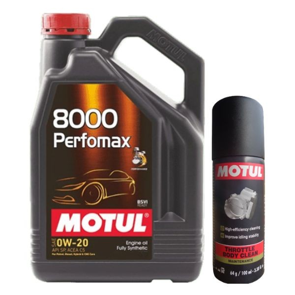 Motul 8000 Performax 0W20 3L Technosynthese Engine Oil with Throttle Body Clean 100ML Combo