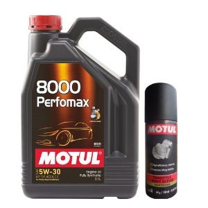 Motul 8000 Performax 5W30 3.5L Technosynthese Engine Oil with Throttle Body Clean 100ML Combo