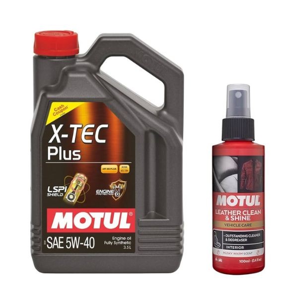 Motul X-Tech Plus 5W40 Fully Synthetic Engine Oil 3.5L with Leather Cleaner 100ML Combo