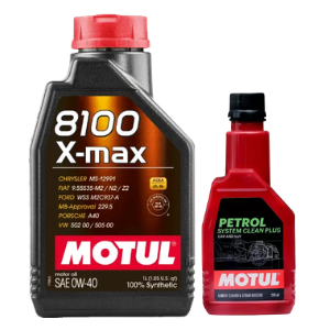 Motul 8100 X-max 0W40 1LTR Fully Synthetic Engine Oil With Petrol System Clean 200ml Combo