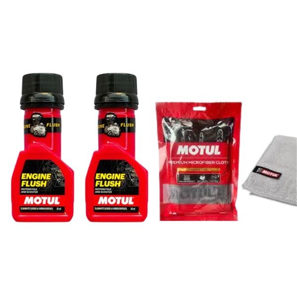 Motul Engine Flush 50ml Pack of 2 with Microfiber Cloth Combo | Engine Cleaner & Car Care Detailing Kit