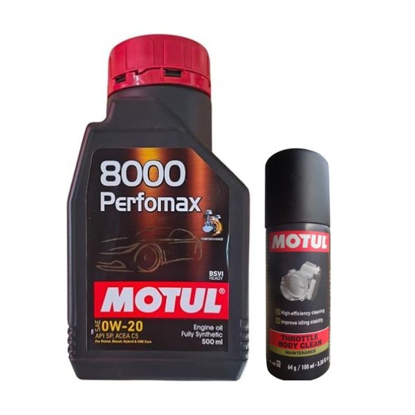 Motul 8000 Performax 5W30 500mL Technosynthese Engine Oil with Throttle Body Clean 100ML Combo