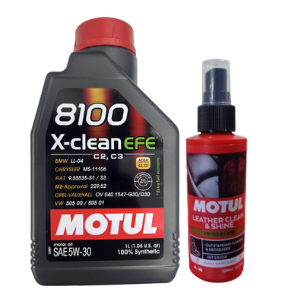 Motul 8100 X-Clean EFE 5W30 1LTR Fully Synthetic Engine Oil With Leather Clean 100ml Combo