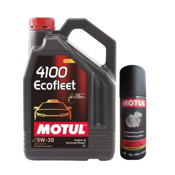 Motul 4100 Ecofleet 5W30 3L with Throttle Body Clean 100ML Combo | Engine Oil + Intake Cleaning Kit
