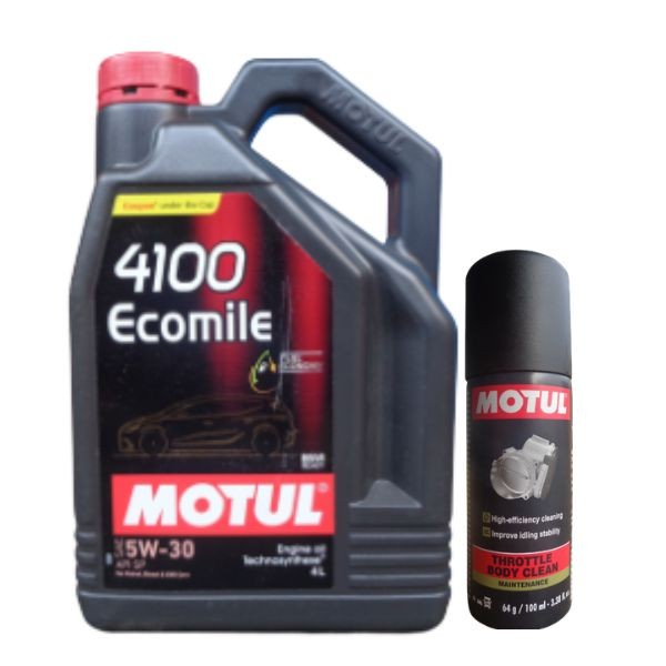 Motul 4100 Ecomile 5W30 Technosynthese Engine Oil 4L with Throttle Body Clean 100ML Combo