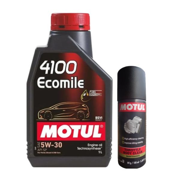 Motul 4100 Ecomile 5W30 Technosynthese Engine Oil 1L with Throttle Body Clean 100ML Combo
