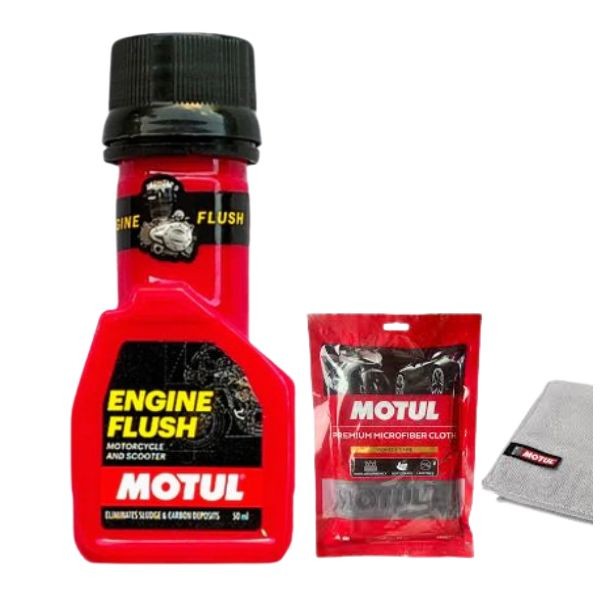 Motul Engine Flush 50ml with Microfiber Cloth Combo | Engine Cleaning Additive & Car Care Wiping Kit