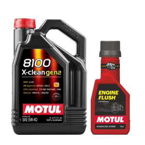 Motul 8100 X-Clean Gen2 5W40 4 Liter Engine Oil With Engine Flush 250ml Combo – Full Synthetic Low SAPS Oil & Engine Flush Kit