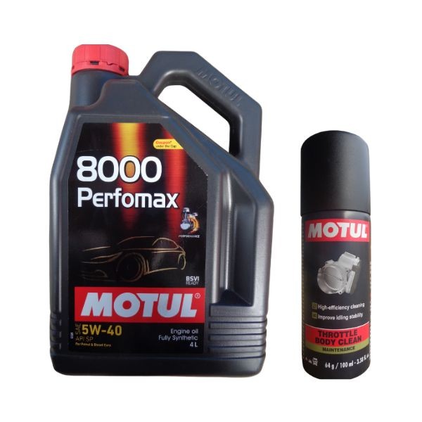 Motul 8000 Performax 5W40 4L Technosynthese Engine Oil with Throttle Body Clean 100ML Combo