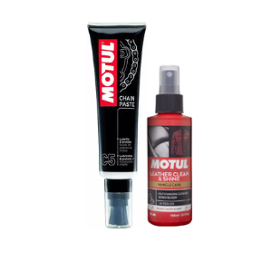 Motul C5 Chain Paste (150ml) & Motul Leather Clean (100ml) Combo Pack | Motorcycle Chain Lube & Interior Care Kit