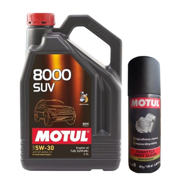 Motul 8000 SUV 5W30 Fully Synthetic Engine Oil 3.5L with Throttle Body Clean 100ML Combo