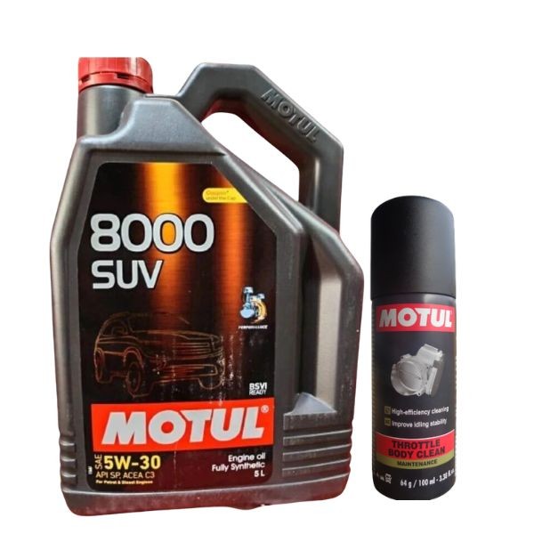 Motul 8000 SUV 5W30 Fully Synthetic Engine Oil 5L with Throttle Body Clean 100ML Combo