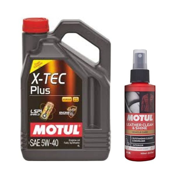 Motul X-Tech Plus 5W40 4L Fully Synthetic Engine Oil with Leather Clean 100ML Combo
