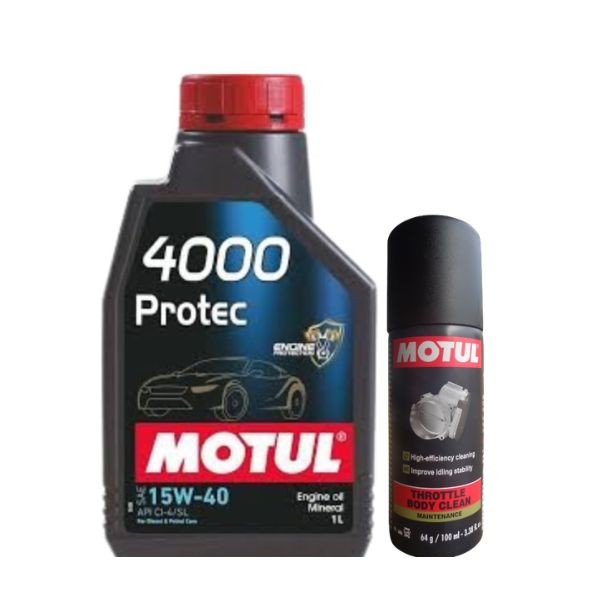 Motul 4000 Protec 15W40 1L Engine Oil with Throttle Body Clean 100ML Combo