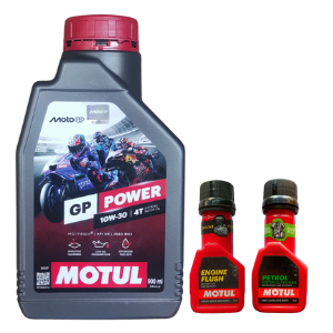 Motul Moto GP Power 10W30 (900ml) with Engine Flush & Petrol System Clean 50ml Combo