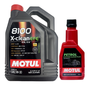Motul 8100 X-Clean EFE 5W30 (4L) Engine Oil With Petrol System Clean Plus (200ml) Combo | Low SAPS | For Petrol & Diesel Cars