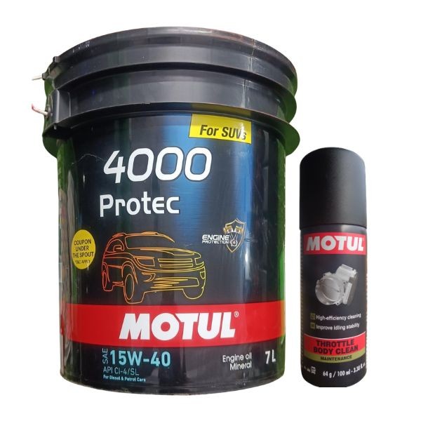 Motul 4000 Protec 15W40 7L Engine Oil with Throttle Body Clean 100ML Combo