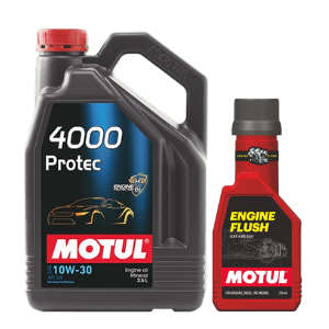 Motul 4000 Protec 10W30 3.5LTR Mineral Engine Oil With Motul Engine Flush 250ml Combo Pack