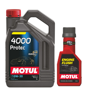 Motul 4000 Protec 10W30 3LTR Engine Oil with Engine Flush 250ml Complete Engine Care Combo