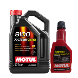 Motul 8100 X-Clean Gen2 5W40 4Ltr Engine Oil With Diesel System Clean 200ml Combo Pack