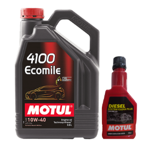 Motul 4100 Ecomile 10W-40 3.5L Engine Oil With Diesel System Clean 200ml Combo | Fuel Economy & Deposit Removal for Petrol/Diesel