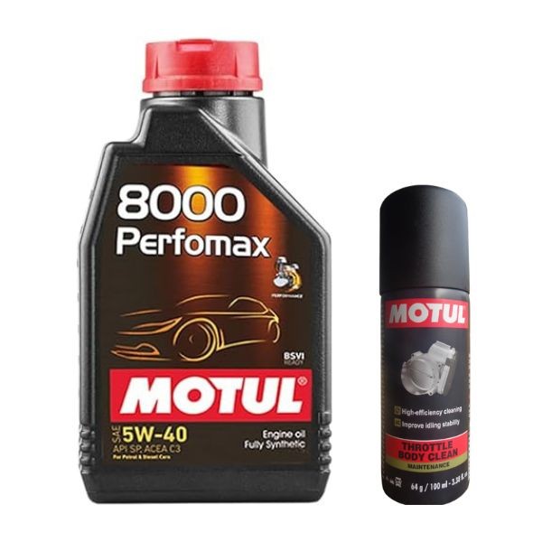 Motul 8000 Performax 5W40 1L Technosynthese Engine Oil with Throttle Body Clean 100ML Combo