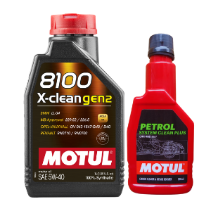 Motul 8100 X-Clean Gen2 5W40 1LTR Engine Oil With Petrol System Clean Plus 200ml Combo
