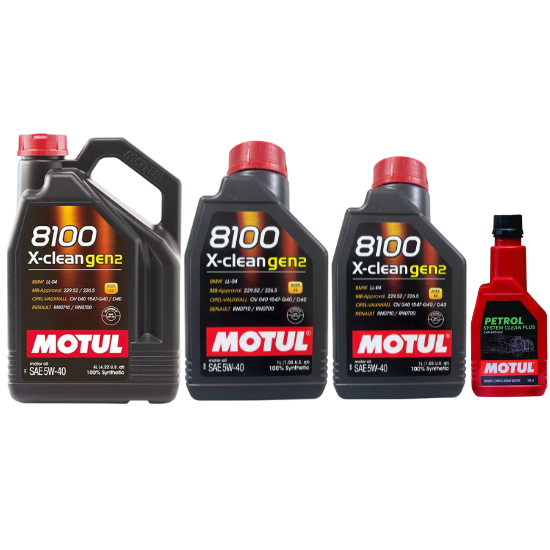 Motul 8100 X-clean gen2 5W-40 100% Synthetic Engine Oil - 4L + 1L Can 2 Nos. (6L Total) With Petrol System Clean Plus 200ml Combo