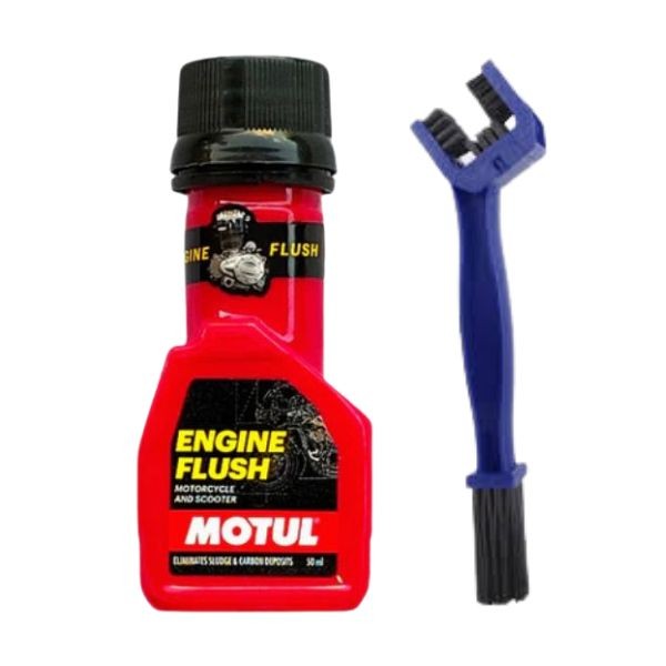 Motul Engine Flush 50ml with Chain Cleaning Brush Combo | Engine Cleaner & Motorcycle Chain Maintenance Kit