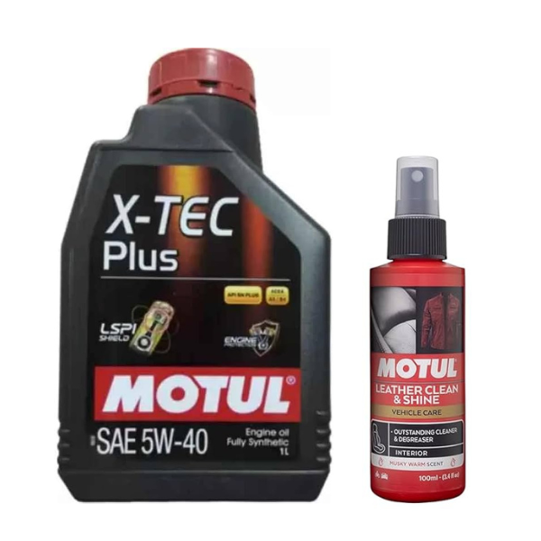 Motul X-Tech Plus 5W40 1L Fully Synthetic Engine Oil with Leather Clean 100ML Combo