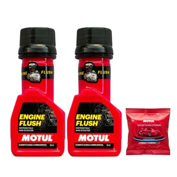 Motul Engine Flush 50ml Pack of 2 with Smart Shine Sponge Combo | Engine Cleaning & Vehicle Shine Care Kit