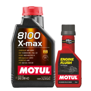 Motul 8100 X-max 0W40 1L + 250ml Engine Flush Combo