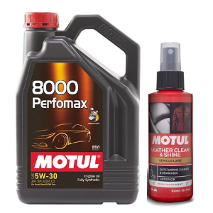 8000 Perfomax 5W30 Engine Oil 3L + Motul Leather Clean & Shine 100ml Combo Pack