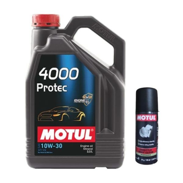 Motul 4000 Protec 10W30 3.5L Engine Oil with Throttle Body Clean 100ML Combo