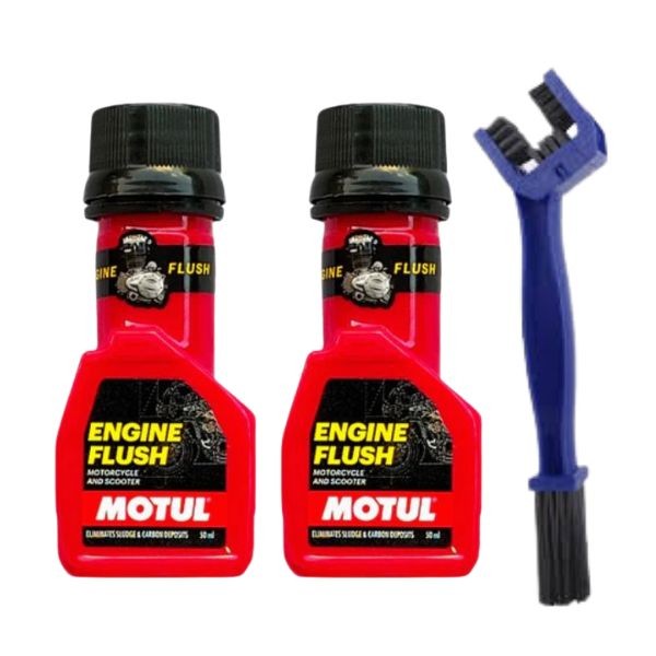 Motul Engine Flush 50ml Pack of 2 with Chain Cleaning Brush Combo | Engine Cleaner & Motorcycle Maintenance Kit