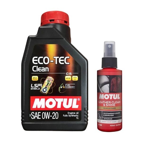 Motul Eco Tech Clean 0W-20 Fully Synthetic Engine Oil 1L + Leather Clean 100ml Combo Pack