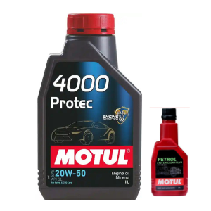 Motul 4000 PROTEC 20W-50 (1L) & Petrol System Cleaner 200ml