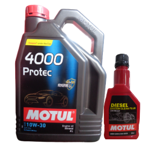 Motul 4000 Protec 10W30 4L Engine Oil (Mineral) With Diesel System Clean 200ml Combo