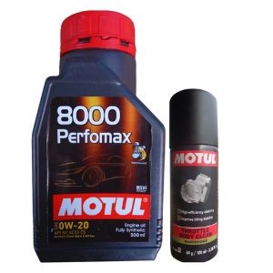Motul 8000 Performax 0W20 500mL Technosynthese Engine Oil with Throttle Body Clean 100ML Combo