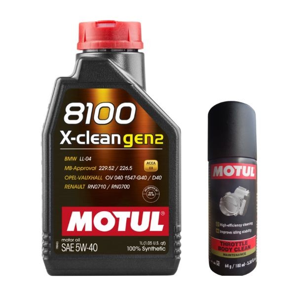 Motul 8100 X-Clean Gen 2 5W-40 1L Fully Synthetic Engine Oil with Throttle Body Clean 100ML Combo