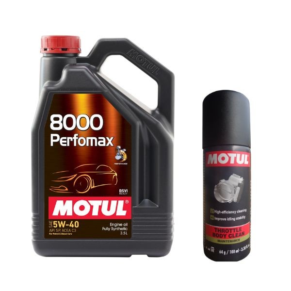 Motul 8000 Performax 5W40 3.5L Technosynthese Engine Oil with Throttle Body Clean 100ML Combo