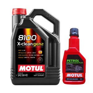 Motul 8100 X-Clean Gen2 5W40 4Ltr Engine Oil With Petrol System Clean Plus 200ml Combo | Low SAPS | For Petrol & Diesel