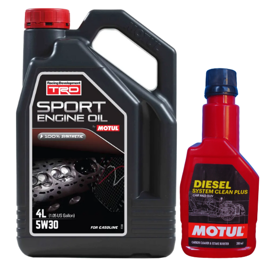 Motul Racing Development TRD Sport 5W-30 100% Synthetic Engine Oil (4L) With Diesel System Clean Plus 200ml Combo