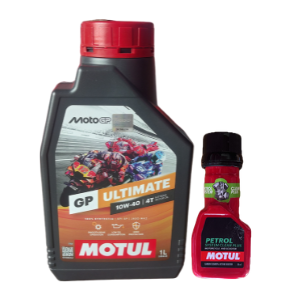 Motul GP Ultimate 10W-40 1LTR Engine Oil With Petrol System Clean Plus 50ml Combo | High Performance 4-Stroke Bike Oil with Fuel Additive
