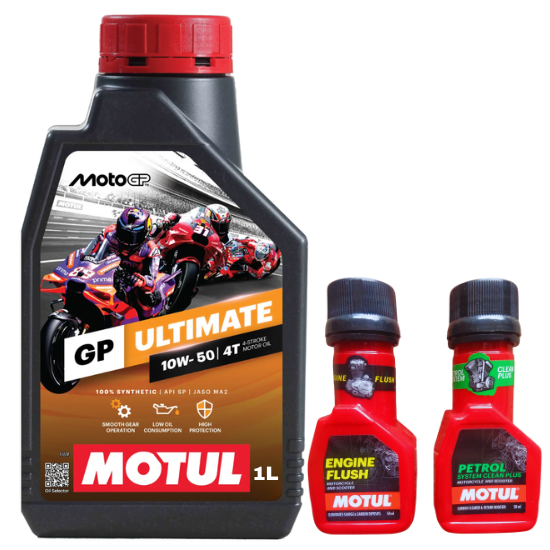MOTUL GP Ultimate 10W50 4-Stroke Engine Oil for Bike (1L) With  Engine Flush 50ml & Petrol System Clean Plus 50ml Combo
