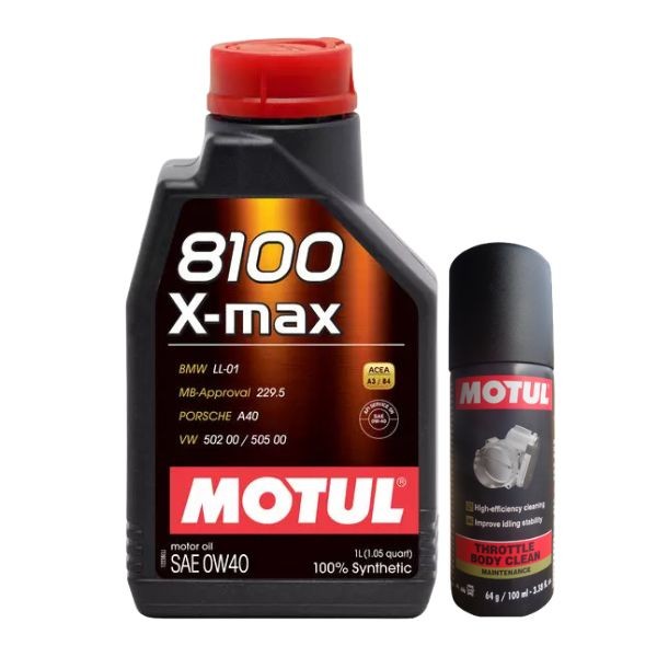 Motul 8100 X-max 0W40 1L with Throttle Body Clean 100ML Combo | Premium Engine Oil + Intake Cleaner Kit