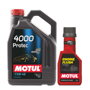 Motul 4000 Protec 15W-40 5 Litre Engine Oil & Engine Flush 250ml Combo Pack | Mineral Oil for Petrol/Diesel Engines