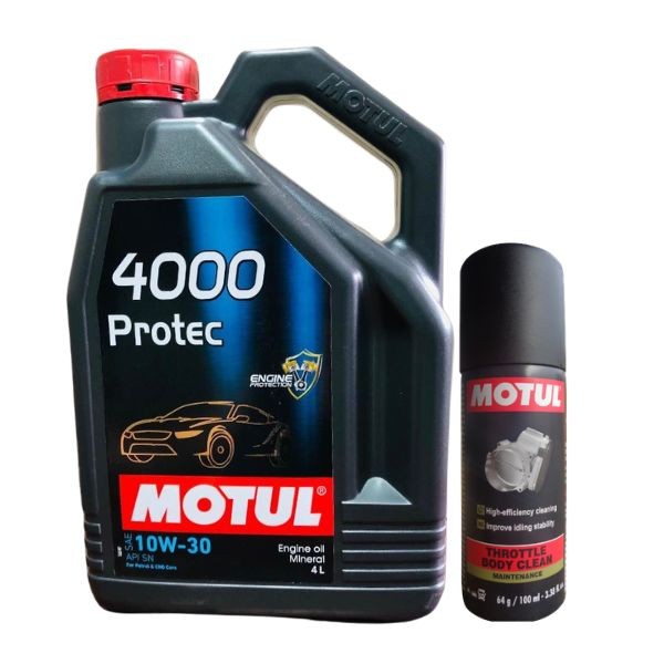 Motul 4000 Protec 10W30 4L Engine Oil with Throttle Body Clean 100ML Combo
