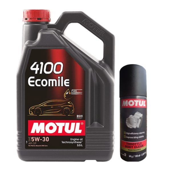 Motul 4100 Ecomile 5W30 Technosynthese Engine Oil 3.5L with Throttle Body Clean 100ML Combo