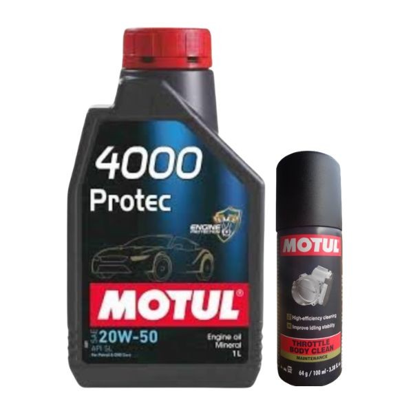 Motul 4000 Protec 20W50 1L Engine Oil with Throttle Body Clean 100ML Combo